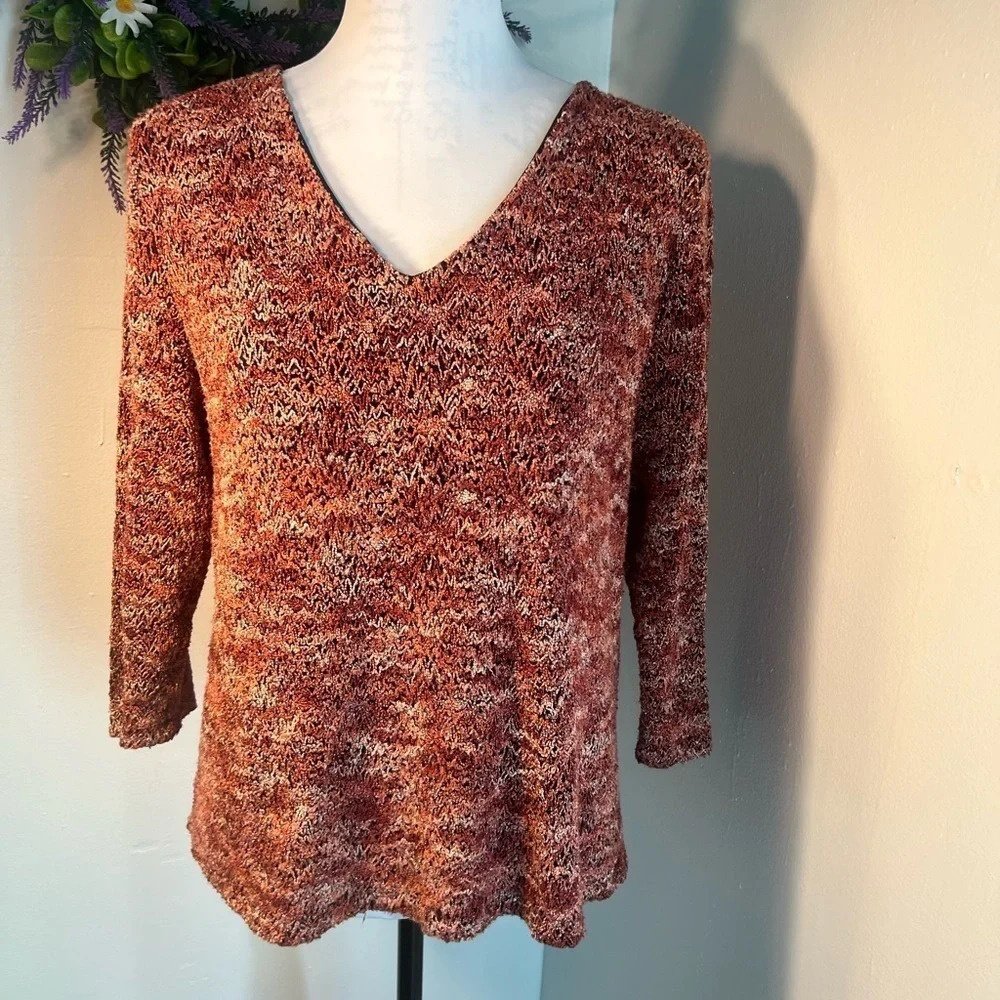 JM collection, L knitted‎ sweater has 3/4 length sleeves. 70% poly 27% nylon